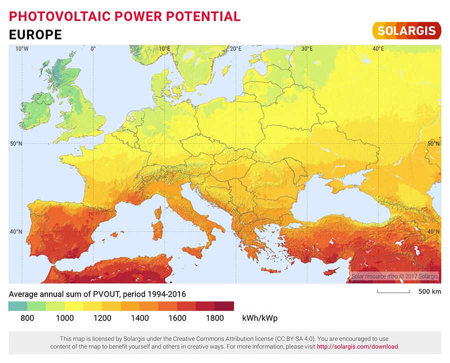 Solarne mape Evrope 900 Solar resource maps of Europe 900