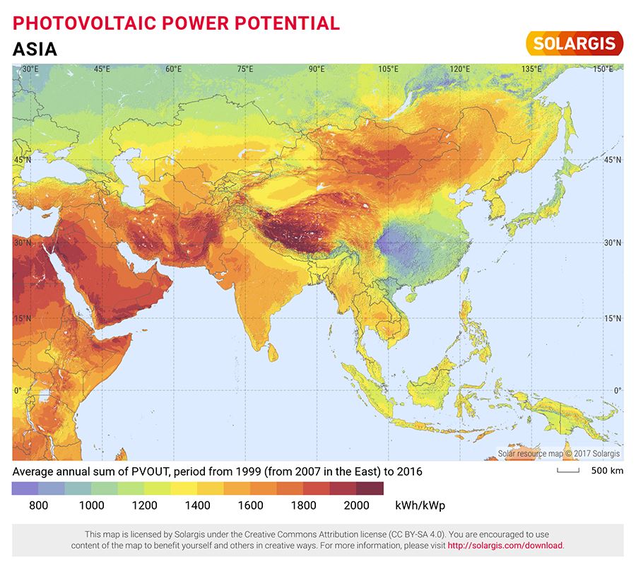 Solar resource maps of Asia 900